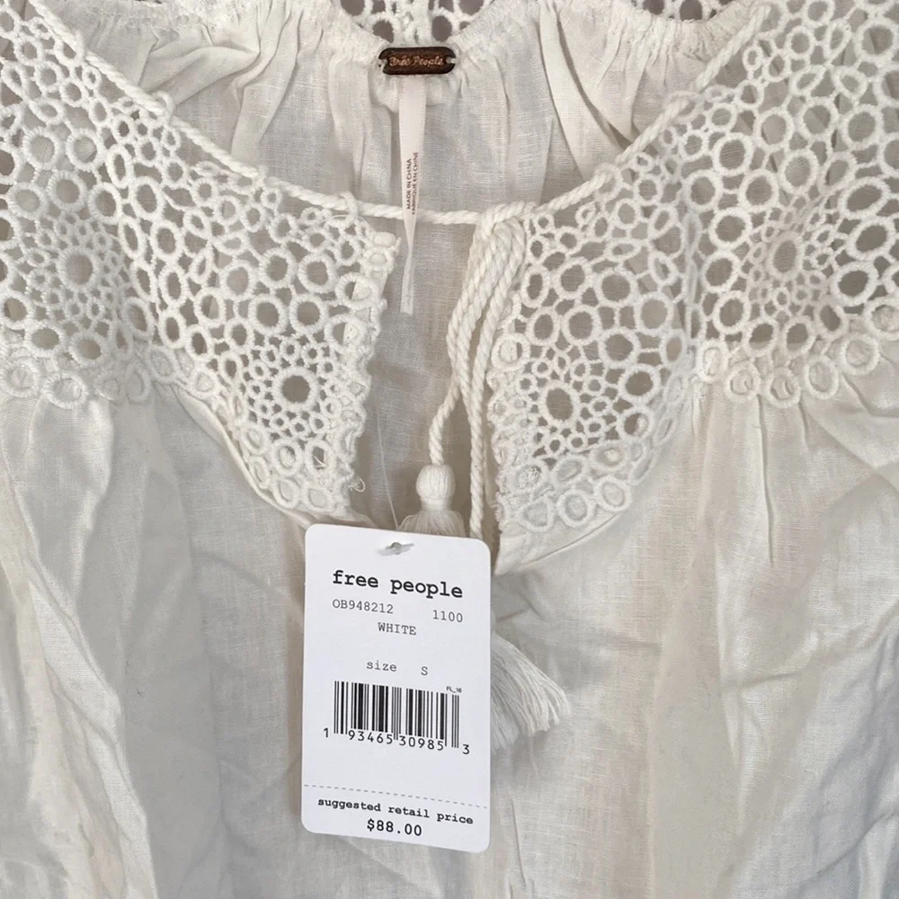 (BN1) Free People Clover Croft Tank‎ Top in White, Size Small, NWT